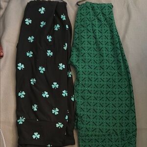One size Green and Black Patterned LuLaRoe leggings